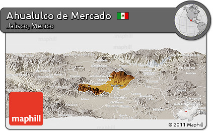 Physical Panoramic Map of Ahualulco De Mercado, lighten, semi-desaturated