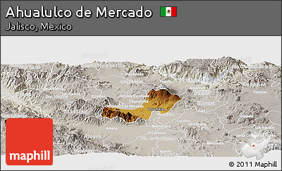 Physical Panoramic Map of Ahualulco De Mercado, lighten, semi-desaturated