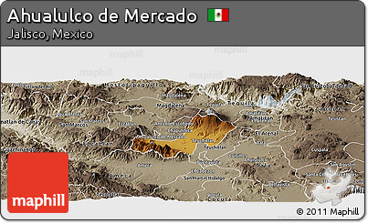Physical Panoramic Map of Ahualulco De Mercado, semi-desaturated