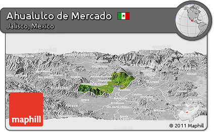 Satellite Panoramic Map of Ahualulco De Mercado, lighten, desaturated