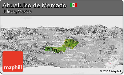 Satellite Panoramic Map of Ahualulco De Mercado, lighten, desaturated