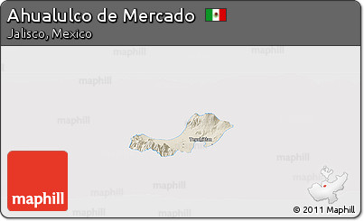 Shaded Relief Panoramic Map of Ahualulco De Mercado, single color outside