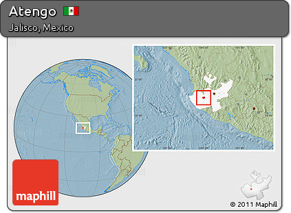 Savanna Style Location Map of Atengo, highlighted parent region, hill shading