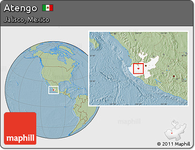 Savanna Style Location Map of Atengo, highlighted parent region, hill shading