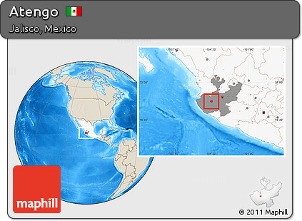Shaded Relief Location Map of Atengo, highlighted country, highlighted parent region