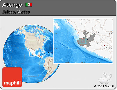 Shaded Relief Location Map of Atengo, highlighted country, highlighted parent region