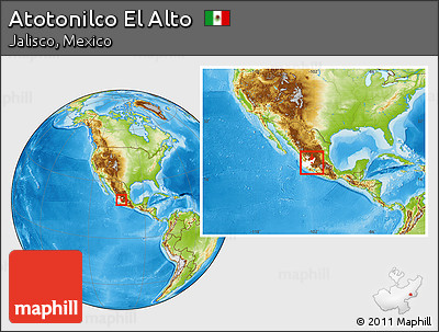 Physical Location Map of Atotonilco El Alto, highlighted parent region, within the entire country