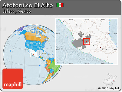 Political Location Map of Atotonilco El Alto, highlighted country, highlighted parent region
