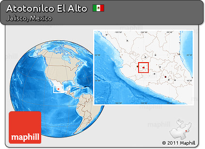 Shaded Relief Location Map of Atotonilco El Alto, highlighted country