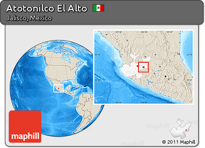 Shaded Relief Location Map of Atotonilco El Alto, highlighted parent region