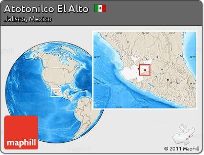 Shaded Relief Location Map of Atotonilco El Alto, highlighted parent region