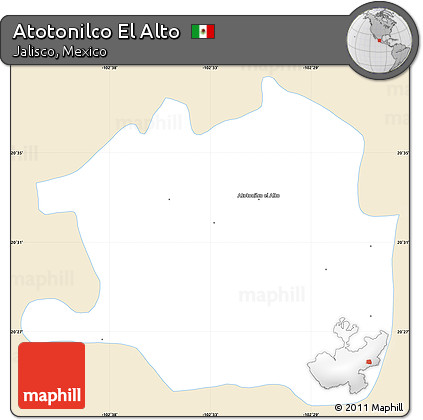 Classic Style Simple Map of Atotonilco El Alto, single color outside