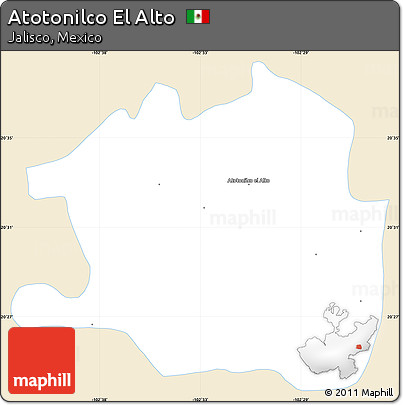 Classic Style Simple Map of Atotonilco El Alto, single color outside