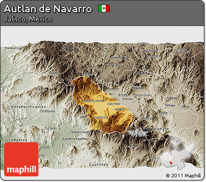 Physical 3D Map of Autlan De Navarro, semi-desaturated