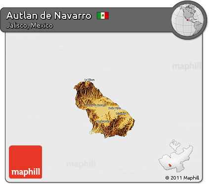 Physical 3D Map of Autlan De Navarro, single color outside