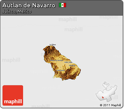Physical 3D Map of Autlan De Navarro, single color outside