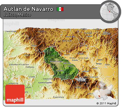 Satellite 3D Map of Autlan De Navarro, physical outside