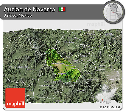 Satellite 3D Map of Autlan De Navarro, semi-desaturated