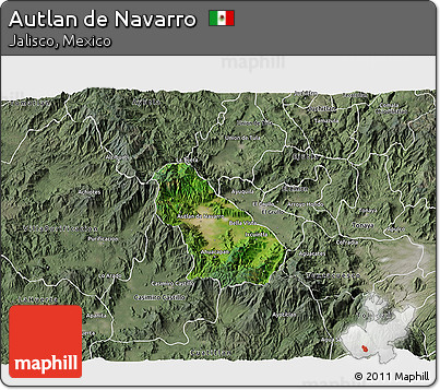 Satellite 3D Map of Autlan De Navarro, semi-desaturated