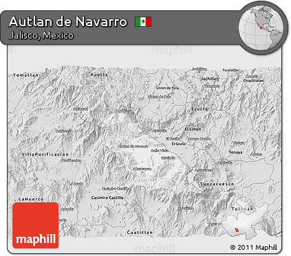 Silver Style 3D Map of Autlan De Navarro
