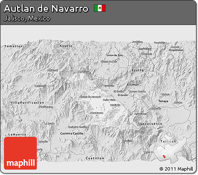 Silver Style 3D Map of Autlan De Navarro