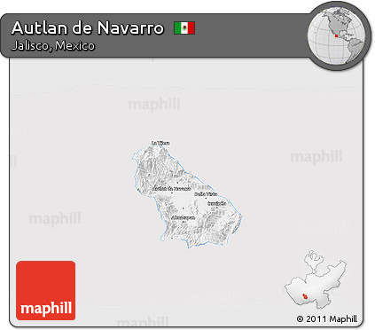 Silver Style 3D Map of Autlan De Navarro, single color outside