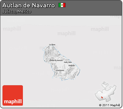 Silver Style 3D Map of Autlan De Navarro, single color outside