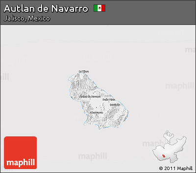 Silver Style 3D Map of Autlan De Navarro, single color outside