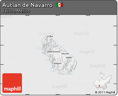 Silver Style Map of Autlan De Navarro, single color outside