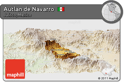 Physical Panoramic Map of Autlan De Navarro, lighten