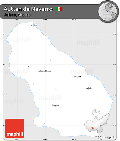 Silver Style Simple Map of Autlan De Navarro, single color outside