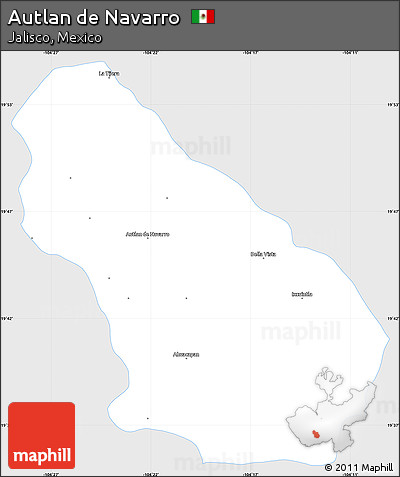 Silver Style Simple Map of Autlan De Navarro, single color outside