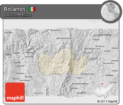 Shaded Relief 3D Map of Bolanos, desaturated