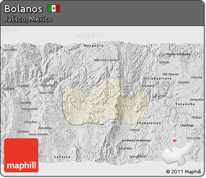 Shaded Relief 3D Map of Bolanos, desaturated