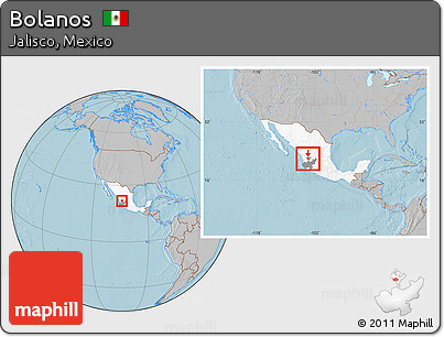 Gray Location Map of Bolanos, highlighted country, highlighted parent region, within the entire country, hill shading