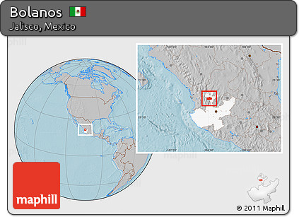 Gray Location Map of Bolanos, highlighted parent region, hill shading