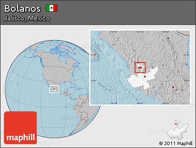 Gray Location Map of Bolanos, highlighted parent region, hill shading