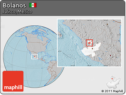 Gray Location Map of Bolanos, highlighted parent region, hill shading