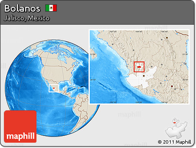 Shaded Relief Location Map of Bolanos, highlighted parent region