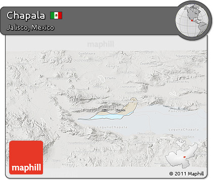 Shaded Relief 3D Map of Chapala, lighten, semi-desaturated