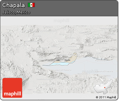 Shaded Relief 3D Map of Chapala, lighten, semi-desaturated