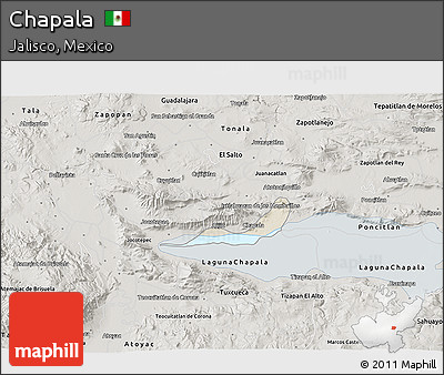 Shaded Relief 3D Map of Chapala, semi-desaturated