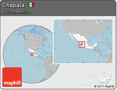 Gray Location Map of Chapala, highlighted country, highlighted parent region, within the entire country, hill shading