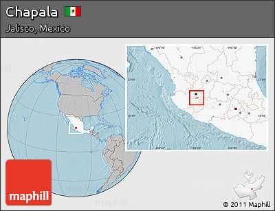 Gray Location Map of Chapala, highlighted country, hill shading