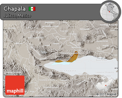 Physical Map of Chapala, lighten, semi-desaturated