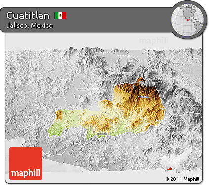 Physical 3D Map of Cuatitlan, lighten, desaturated