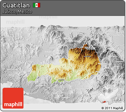 Physical 3D Map of Cuatitlan, lighten, desaturated