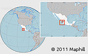 Gray Location Map of Cuatitlan, highlighted country, highlighted parent region, within the entire country, hill shading