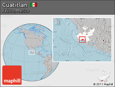 Gray Location Map of Cuatitlan, highlighted parent region, hill shading