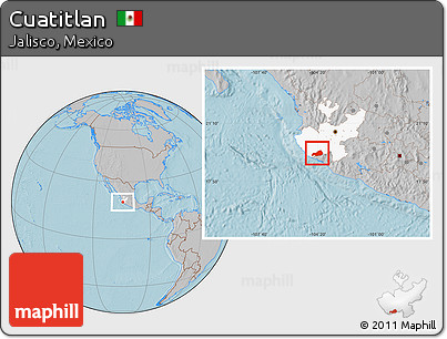 Gray Location Map of Cuatitlan, highlighted parent region, hill shading